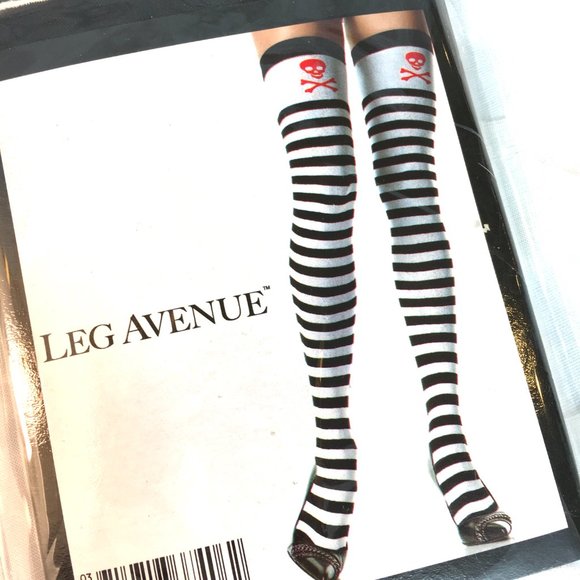 Leg Avenue 6007 Thigh High Skull Print Top Blk Wh  Stripe Discontinued  NWT NOS - Picture 1 of 5